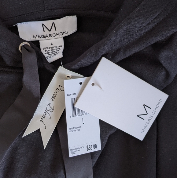 Magaschoni Pullover Hooded Drawstring Kangaroo Pocket Viscose Blend Black L NWT - Picture 12 of 12